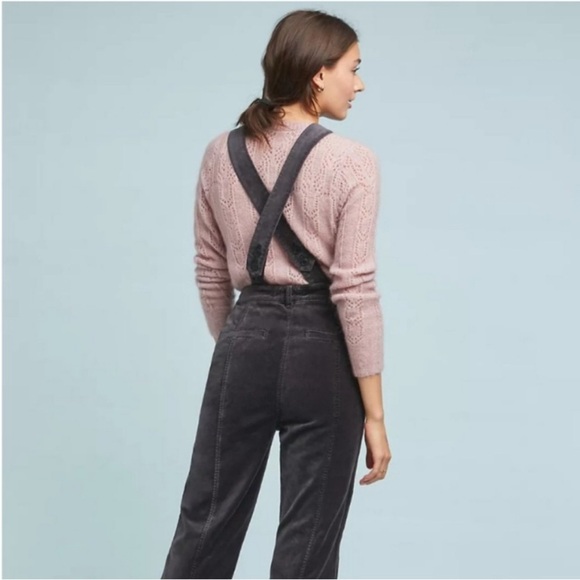 Pilcro and the Letterpress Anthropologie grey velvet flare overalls size 4 - Picture 5 of 10